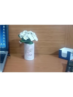 Nacario 2 Adet Dahil,vazoda Çiçek,beyaz Yapay Çiçek, Dekoratif Bahar Desenli 7X7X16CM