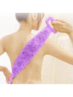 Prime Çift Taraflı, Silikon Duş, Banyo Sırt Lifi, Sırt Temizlik Palası, Fırçası (Uzunluk 70 Cm) (Mor)