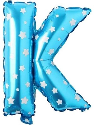 Prime K Harfi 16 Inç Mavi Yıldızlı Renk Folyo Balon 36 cm (Mavi)