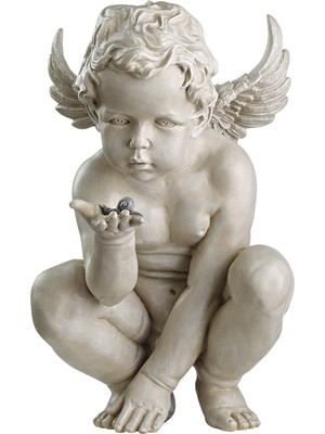 Prime Life EU4360 Life's Mysteries Cherub Bahçe Heykeli, 38 Cm, Poliresin, Antik Taş