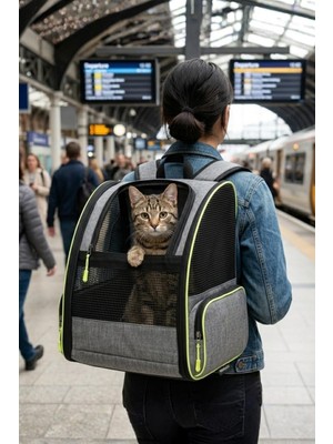 Prime Life Brave Paws Plastik Fileli Piramit Model Yıkanabilir Kedi ve Köpek Taşıma Çantası Gri