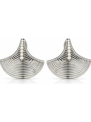 Hector&Co. Jewellery Gümüş Yelpaze Küpe – Inci Detaylı Kabartmalı Çizgili Şık ve Gösterişli Tasarım