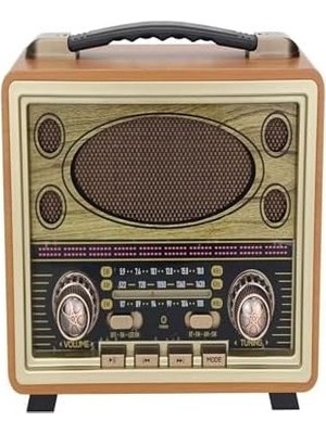 Prime M-2027BT Gerçek Ahşap Eskitme Kaplama Radyo Fm Am Sw USB Tf Aux Destekli Bluetooth Hoparlör, Turuncu