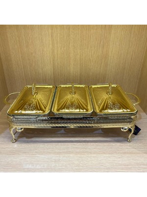 Prime Anne Altın Kaplama Üç Bölmeli Isıtıcılı Yemek Servis 51 x 26 x 18 cm