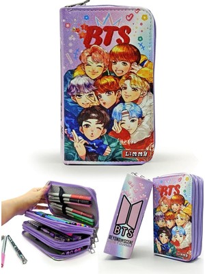 Prime Kalem Kutusu Bts Desenli Kpop Organizer Kalemkutu Vegan Deri Üç Bölmeli Kalemlik