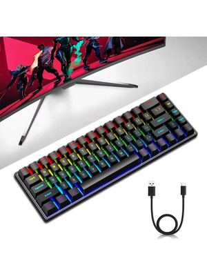 Apera GA25 Type-C Kablolu Mini Gaming Ingilizce Klavye Rgb LED Işıklı Mekanik Daktilo Sesli Tuşlar