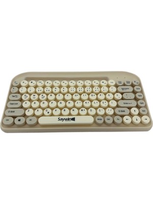 Saywin Bluetooth Klavye Renkli Retro Kablosuz Klavye Daktilo Görünümlü Tuş Tasarımı Şık ve Kullanışlı Telefon Koyma Gözü Pilli Türkçe Q Klavye Sw-05 (Krem)
