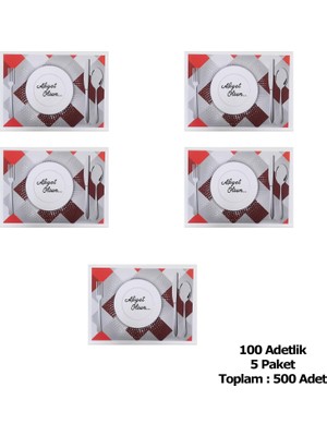 Amerikan Servis Kağıdı Afiyet Olsun Baskılı Beyaz Masa Örtüsü - 29 x 40 Cm. - 100 Adetlik 5 Paket