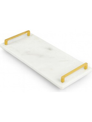 Gold Saplı Mermer Sunum Tepsisi – 40X15 cm Dikdörtgen Servis Tepsisi, Şık Sofra, Kahve, Peynir ve Tatlı Sunumları Için