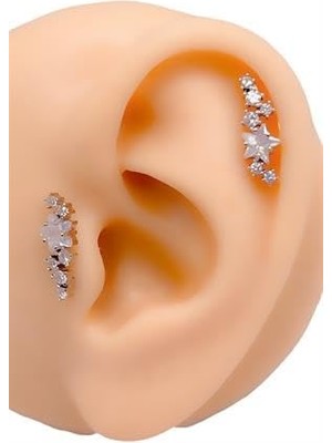 Ms 316L Paslanmaz Çelik Samanyolu Piercing – Helix & Tragus Uyumlu Taşlı Minimal Model – 1 Adet