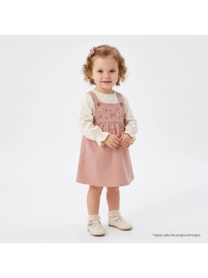 Hellobaby Kız Bebek Salopet-Tişört Çiçek Baskılı Düğmeli Bisiklet Yaka Long Sleeve Reçme