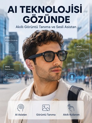 Astraltech Siyah 3 Lensli Akıllı Kamera Gözlüğü Bluetooth Görüşme Müzik Kontrolü Aı Sesli Asistan ve Görüntü Tanıma