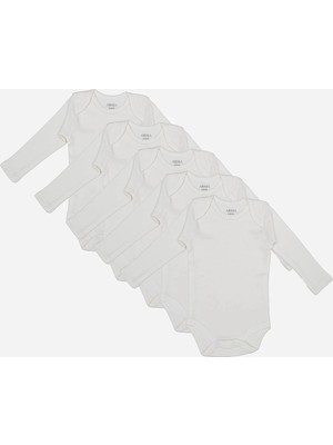 Carlburn #zıbın Unisex Kaliteli Çıtçıtlı 100 Organik Pamuklu Beyaz Uzun Kollu Bebek Body 5'li Paket