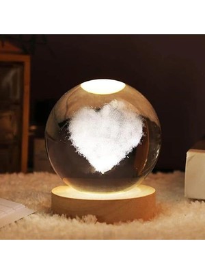 MSP Ahşap Standlı Cam Küre Işıklı Göz Yormayan Ay Motifli Masaüstü Aydınlatma Gece Lambası Dekoratif Çocuk Odası Salon Yatak Odası Lamba 6cm x 6cm (Bulut Kalp)