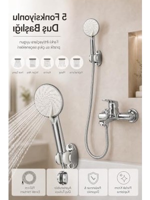Banyo Bataryası Duş Seti, Mafsallı El Duşu, Sıcak Soğuk Su Karışımı