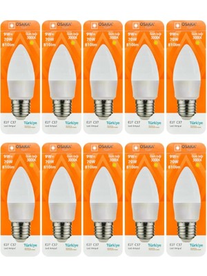MSP 9W (70W) Sarı Işık (3000K) E27 Duylu LED Mum Ampul, 10 Adet