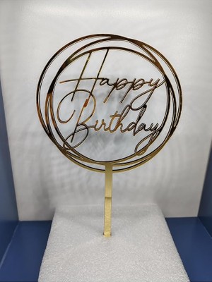 MSP Birthday Yuvarlak Pleksi Pasta Süsü, Doğum Günü Için, Gold, 28X27 cm