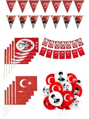MSP Sınıf Süsü 7 Çeşit 1 Paket Çıtalı Bayrak Bayraklı Balon Atatürklü Balon Ipli Bayrak Flamalı Bayrak 29 Ekim 23 Nisan