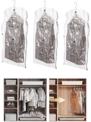 MSP Vakumlu Hurç, Dolap Düzenleyici Elbise Saklama Poşeti,%80 Yer TASARRUFU,1ADET 90X60CM,1ADET 105X70CM,1ADET 145X70CM (Elbise Seti 3'lü)