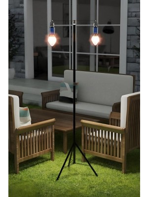 MSP 2 Lambalı, Askılı, 3 Modlu, Şarjlı, LED Solar Güneş Enerjili, 2 mt Metal Standlı, Su Geçirmez, Kitap Okuma Işığı, Kamp, Avcılık, Balıkçılık, Garaj, Güverte, Balkon Dekorasyonu, (Damla)