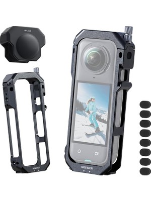 MSP Kamera Kafesi INSTA360 X5 ile Uyumlu, Alüminyum Koruyucu Çerçeve, Videorig Hızlı Kilit Aksiyon Kamerası Tutacağı 1/4" Dişli, Silikon Objektif Kapağı, 8 x Köpük Rüzgar Koruması, AC033