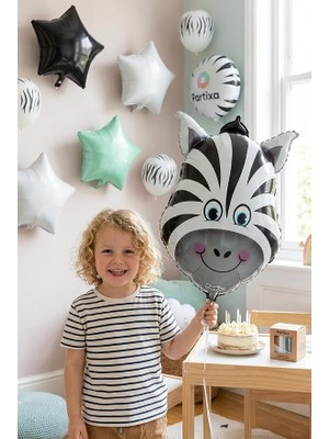 MSP Zebra Kafa Folyo Balon | Safari Temalı Çocuk Doğum Günü Vahşi Orman Konsept Parti Süsleme Dekorasyon Balonu