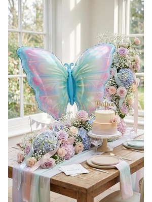 MSP Mavi Kelebek Folyo Balon | Kelebek Temalı Kız Çocuk Doğum Günü Baby Shower Pastel Konsept Parti Süsleme Fotoğraf Köşesi Dekorasyon Balonu