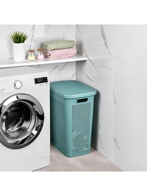 MSP Kapaklı Çamaşır Sepeti, Ince Dar Alan Plastik Kirli Çamaşır Kutusu, Banyo Çamaşır Odası ve Dolap Yanı Kullanımına Uygun Kirli Sepeti (Yeşil)