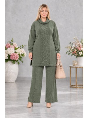 Cedy Denim Cedy Denım-  Kadın Büyük Beden Yırtmaçlı Tunik ve Bol Paça Pantolon Takım C8013