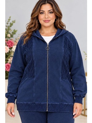 Cedy Denim Cedy Denım Kadın Büyük Beden Fermuarlı Kapüşonlu Rahat Kalıp Eşofman Takımı C7110