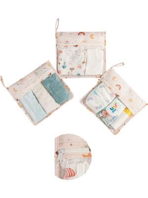9 Parça Şeffaf Pencereli Fermuarlı Yeni Doğan Hastane Organizer Seti - Bavul Valiz Düzenleyici Hurç