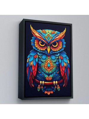 Uslucan Alışveriş Ahşap Çerçeveli Mandala Renkli Baykuş TABLO-7554