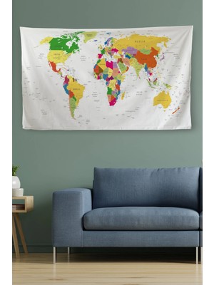 Uslucan Alışveriş Duvar Örtüsü / Halısı Dünya Haritası Kanvas Kumaş -3955