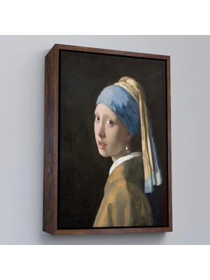 Uslucan Alışveriş Ahşap Çerçeveli Johannes Vermeer - Inci Küpeli Kız Tablosu - Girl With A Pearl EARRING-7309