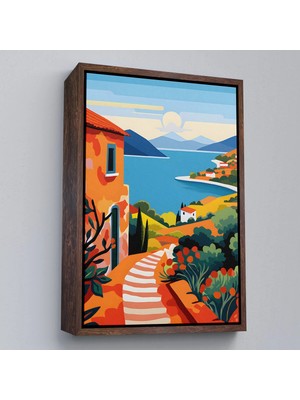 Uslucan Alışveriş Ahşap Çerçeveli Pastel Minimalist Deniz Manzarası TABLO-7672