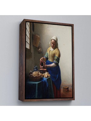Uslucan Alışveriş Ahşap Çerçeveli Johannes Vermeer - Sütçü Kız Tablo - The MILKMAID-7434