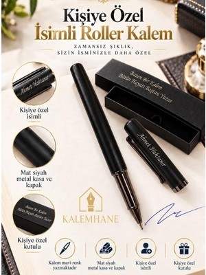 Kalemhane Kişiye Özel Isimli Mat Siyah Roller Kalem – Özel Yazılı Hediyelik Kutulu