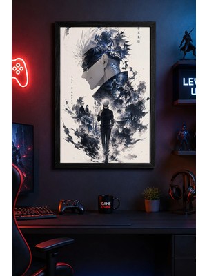 Charmbi Jujutsu Kaisen Gojo Ahşap Çerçeveli Poster Hediyelik Duvar Tablosu Baskı 15X21 | 21X30 | 30X42