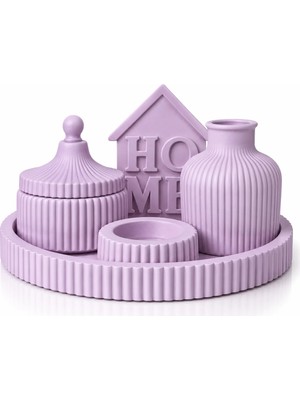 Bohem 5li Home Dekoratif Yuvarlak Tepsili Obje & Aksesuar Mumluk