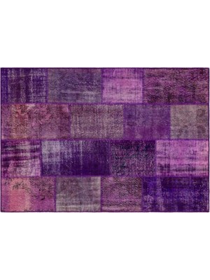 Apex Halı El Dokuması Patchwork Vintage Yün-Pamuk Mor Halı 36493 162 x 231 cm