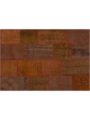 Apex Halı El Dokuması Patchwork Vintage Yün-Pamuk Kahve Halı 33918 160 x 230 cm