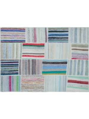 Apex Halı El Dokuması Patchwork Vintage Yün-Pamuk Çizgili Halı 25399 160 x 220 cm