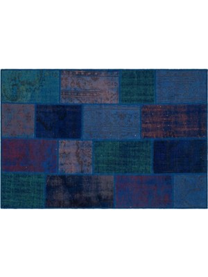 Apex Halı El Dokuması Patchwork Vintage Yün-Pamuk Mavi Halı 33158 120 x 180 cm