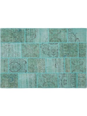 Apex Halı El Dokuması Patchwork Vintage Yün-Pamuk Turkuaz Halı 24989 160 x 230 cm
