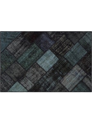 Apex Halı El Dokuması Patchwork Vintage Yün-Pamuk Siyah Halı 31118 120 x 180 cm