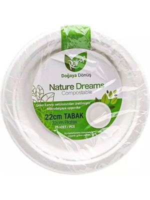 Nature Ekolojik Karton Kağıt Parti Tek Kullanımlık Tabak - 22 Cm. - 25 Adetlik 1 Paket