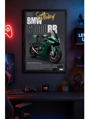 Charmbi Bmw S1000RR Siyah Çerçeveli Modern Duvar Tablosu Özel Kaplama Poster 15X21 | 21X30 | 30X42