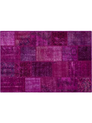 Apex Halı El Dokuması Patchwork Vintage Yün-Pamuk Fuşya Halı 26609 120 x 180 cm