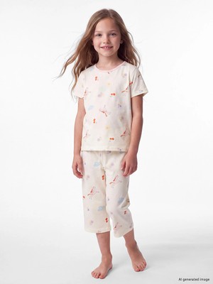 Lc Waikiki Yeni Sezon Ekru Bisiklet Yaka Kız Çocuk Kaprili Pijama Takımı