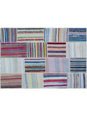 Apex Halı El Dokuması Patchwork Vintage Yün-Pamuk Çizgili Halı 25498 160 x 227 cm